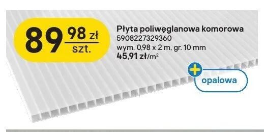 Płyta poliwęglanowa komorowa opalowa Scala 0,98x2 m promocja w Castorama