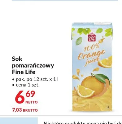 Sok pomarańczowy Fine Life promocja w Makro