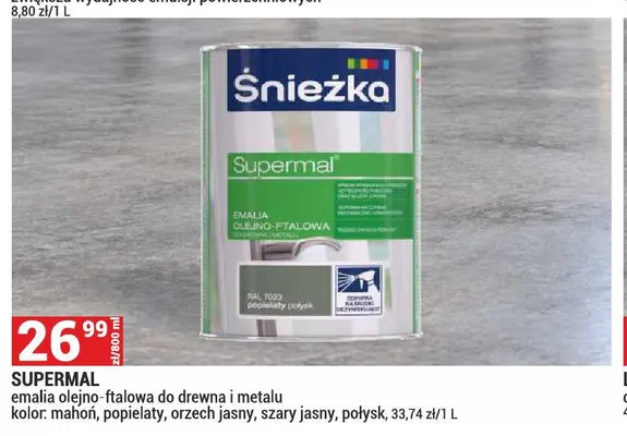 Emalia olejno-ftalowa do drewna i metalu Supermal Śnieżka promocja w Merkury Market