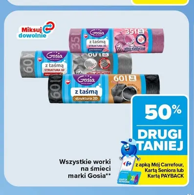 Worki na śmieci ultra elastyczne z taśmą 35 l Gosia promocja w Carrefour