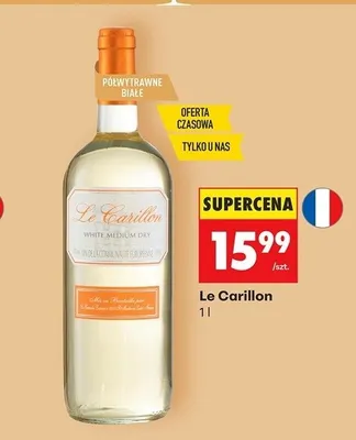 Wino białe półwytrawne Le Carillon promocja w Biedronka