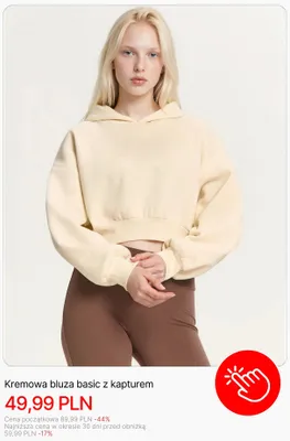 Bluza damska basic z kapturem kremowa Cropp promocja w Cropp