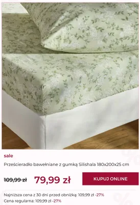 Prześcieradło bawełniane z gumką home&you Silishala 180x200x25 cm promocja w home&you