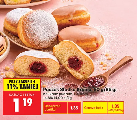 Pączek z cukrem pudrem Słodka Kraina promocja w Biedronka