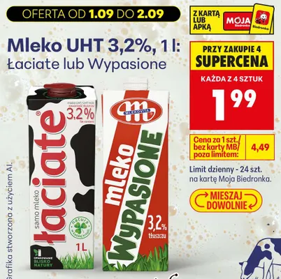 Mleko UHT Łaciate 3,2% promocja w Biedronka