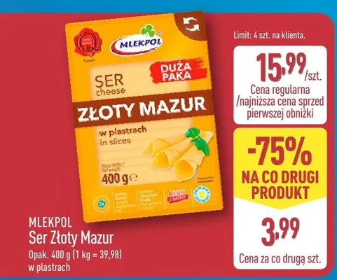 Ser Złoty Mazur w plastrach promocja w Aldi
