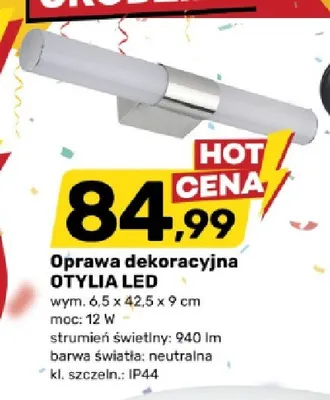 Oprawa dekoracyjna OTYLIA LED wym. 6,5x42,5x9cm moc: 12W strumień świetlny: 940lm barwa światła: neutralna kl. szczeln.: IP44 promocja w Bricomarche