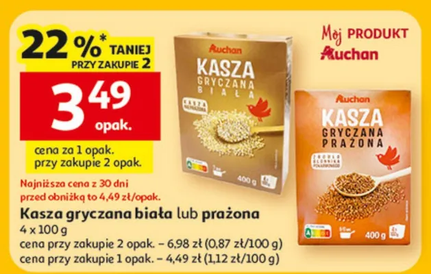 Kasza gryczana biała lub prażona promocja w Auchan