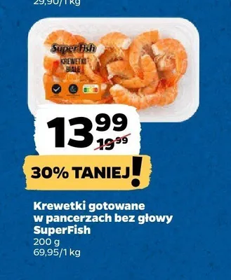 Krewetki gotowane w pancerzach bez głowy SuperFish promocja w Netto