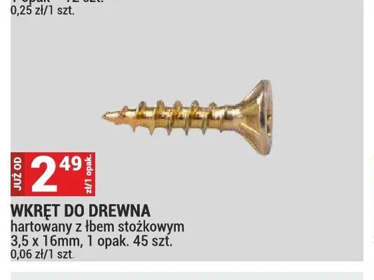 Wkręt do drewna hartowany z łbem stożkowym Koelner 3,5x16 mm promocja w Merkury Market