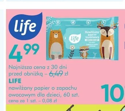 Nawilżany papier toaletowy dla dzieci Life 60-pak promocja w Super-Pharm