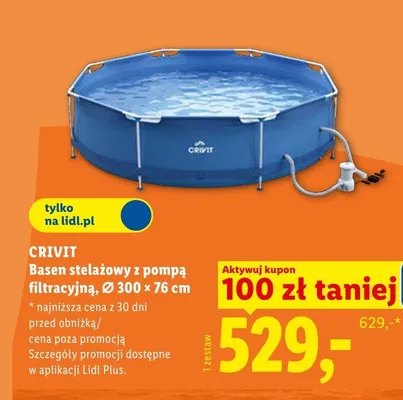 Basen stelażowy z pompą filtrującą CRIVIT Ø 300x76cm promocja w Lidl
