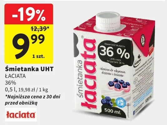Śmietanka UHT Łaciata 36% promocja w Intermarche