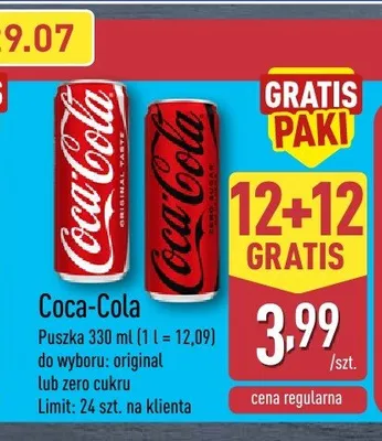 Napój gazowany Coca-Cola Zero Cukru promocja w Aldi