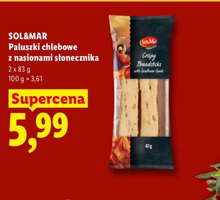 Paluszki chlebowe z nasionami słonecznika Sol & Mar 2-pak promocja w Lidl