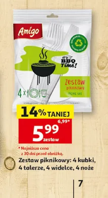 Zestaw piknikowy Amigo 4 kubki, 4 talerze, 4 widelce, 4 noże promocja w Auchan