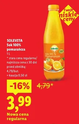 Sok 100% pomarańcza Solevita promocja w Lidl