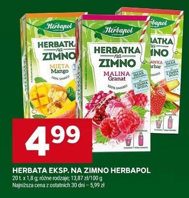 Herbata ekspresowa na zimno Herbapol Mięta Mango 20-pak 1,8g promocja w Stokrotka