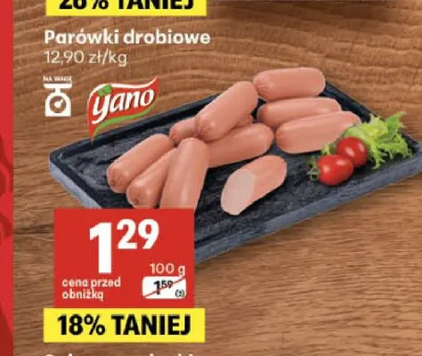 Parówki drobiowe Yano promocja w Delikatesy Centrum