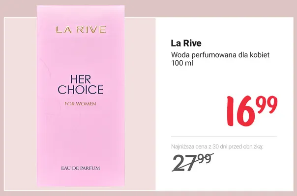 Woda perfumowana dla kobiet Her Choice La Rive promocja w Rossmann