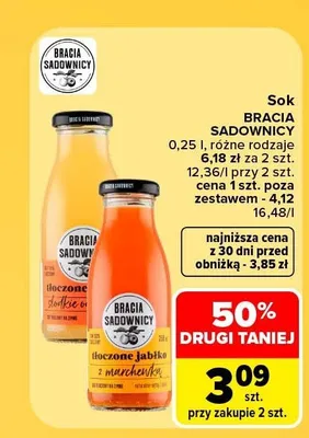 Sok tłoczone jabłko z marchewką Bracia Sadownicy promocja w Carrefour
