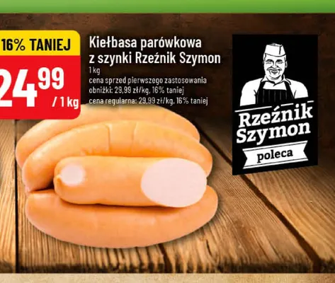 Kiełbasa parówkowa z szynki Rzeźnik Szymon promocja w POLOmarket