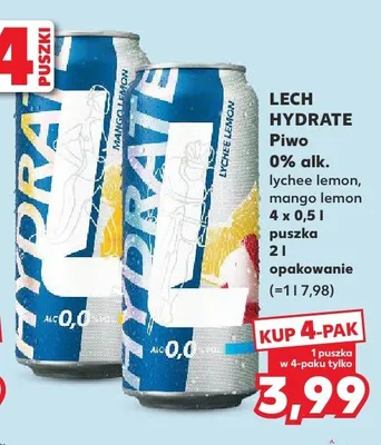 Piwo bezalkoholowe Lech Hydrate Lychee Lemon 4-pak 0,5l promocja w Kaufland