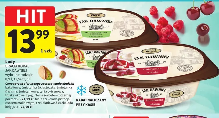 Lody z jogurtem i sorbetem z czarnej porzeczki Bracia Koral Jak Dawniej promocja w Intermarche