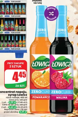Koncentrat napoju syrop Łowicz Zero Cukru pomarańczowy promocja w Dino