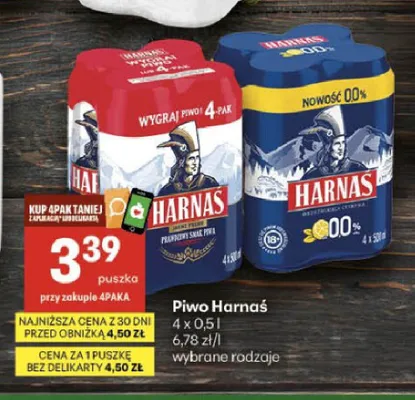 Piwo Harnaś Jasne Pełne 4-pak 500 ml promocja w Delikatesy Centrum