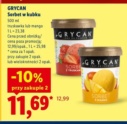 Sorbet w kubku Grycan truskawka promocja w Lidl