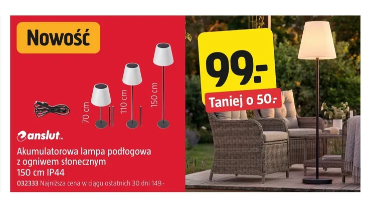 Akumulatorowa lampa podłogowa z ogniwem słonecznym Anslut 150 cm IP44 promocja w Jula
