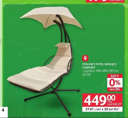 Stalowy fotel wiszący Comfort promocja w Selgros