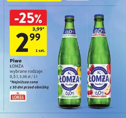 Piwo Łomża Radler Cytryna & Limonka 0,0% 500 ml promocja w Intermarche
