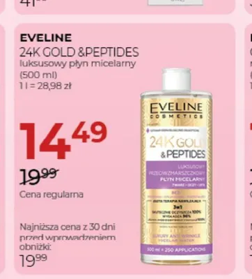 Luksusowy płyn micelarny Eveline 24K Gold & Peptides promocja w Drogerie Jawa