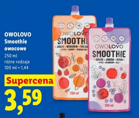 Smoothie owocowe jabłko marchew truskawka Owolovo promocja w Lidl