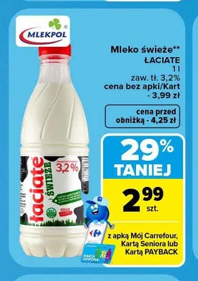Mleko świeże Łaciate 3,2% promocja w Carrefour
