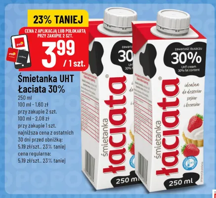Śmietanka UHT Łaciata 30% promocja w POLOmarket