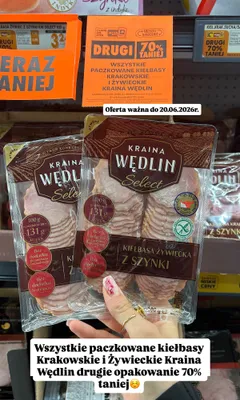 Kiełbasa żywiecka z szynki Kraina Wędlin Select promocja w Biedronka