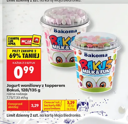 Jogurt waniliowy z topperem Bakuś promocja w Biedronka