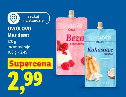 Mus deserowy Owolovo Kokosowe ciastko promocja w Lidl