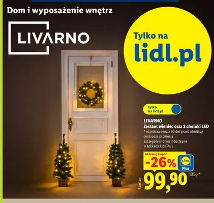 Zestaw wieniec oraz 2 choinki LED Livarno promocja w Lidl