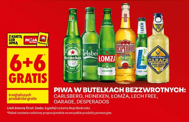 Piwa w butelkach zwrotnych 6+6 GRATIS promocja w Biedronka