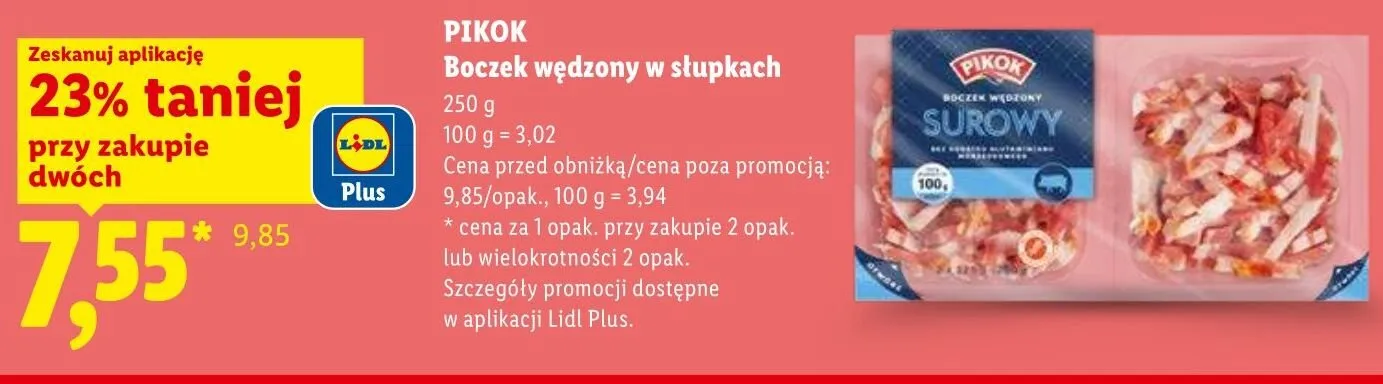 Boczek wędzony w słupkach PIKOK promocja w Lidl
