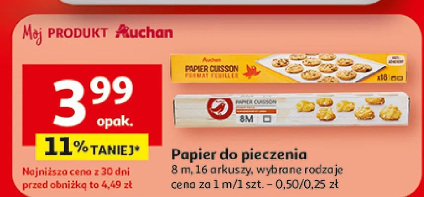Papier do pieczenia Auchan 8m promocja w Auchan