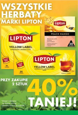 Wszystie herbaty marki Lipton 2 SZT. -40% promocja w Dino