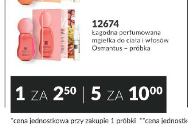 Łagodna perfumowana mgiełka do ciała i włosów Osmantus próbka Avon promocja w AVON