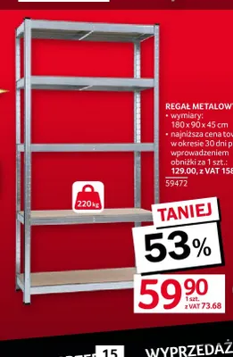 Regał metalowy 180x90x45 cm promocja w Selgros