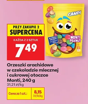 Orzeszki arachidowe w czekoladzie mlecznej i cukrowej otoczce Candi Monti promocja w Biedronka