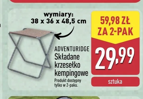 Składane krzesełko kempingowe ADVENTURIDGE 38x36x48,5cm promocja w Aldi